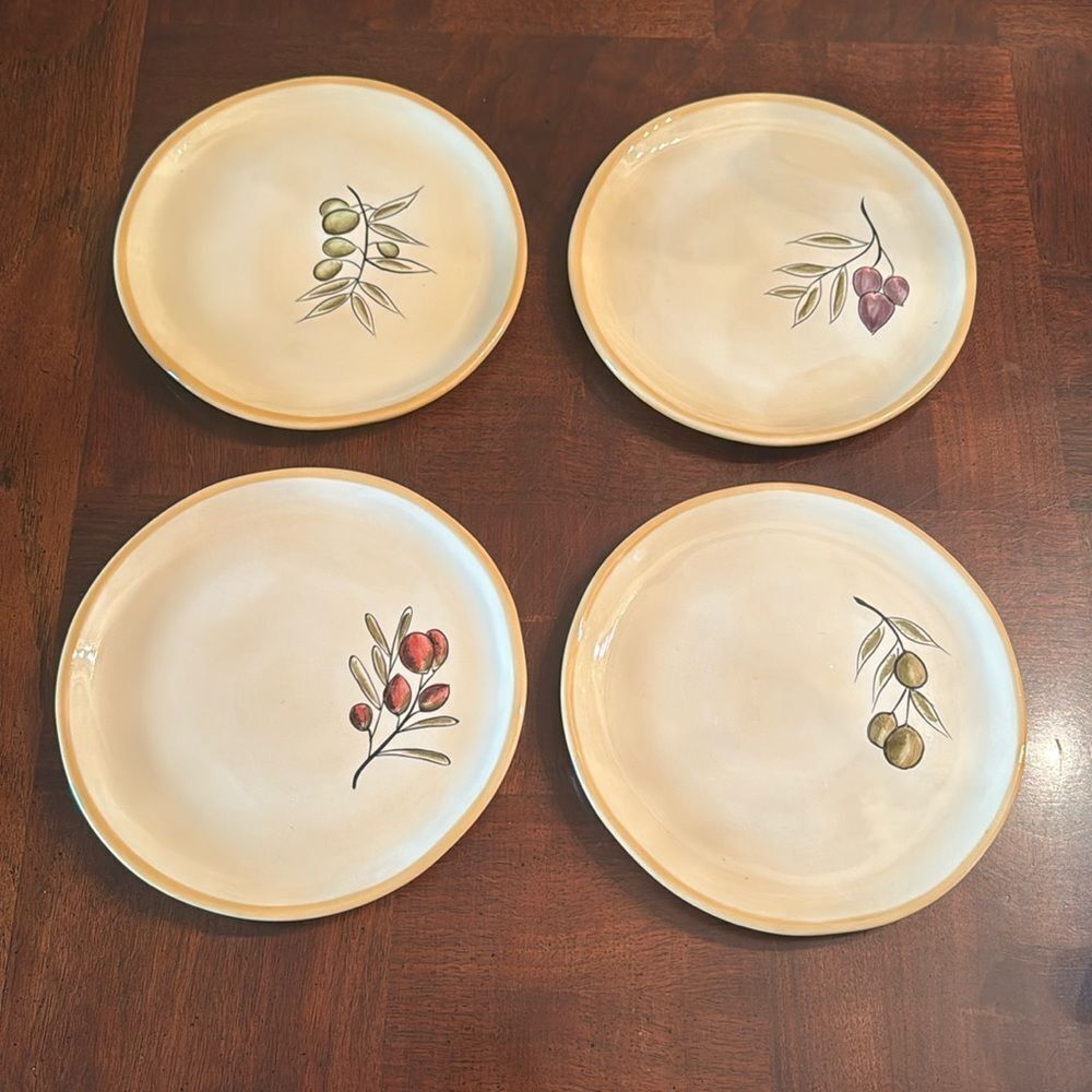 Pottery Barn 8" Dessert Salad Rustic Olive Plates Italian set of 4 Purple Olives